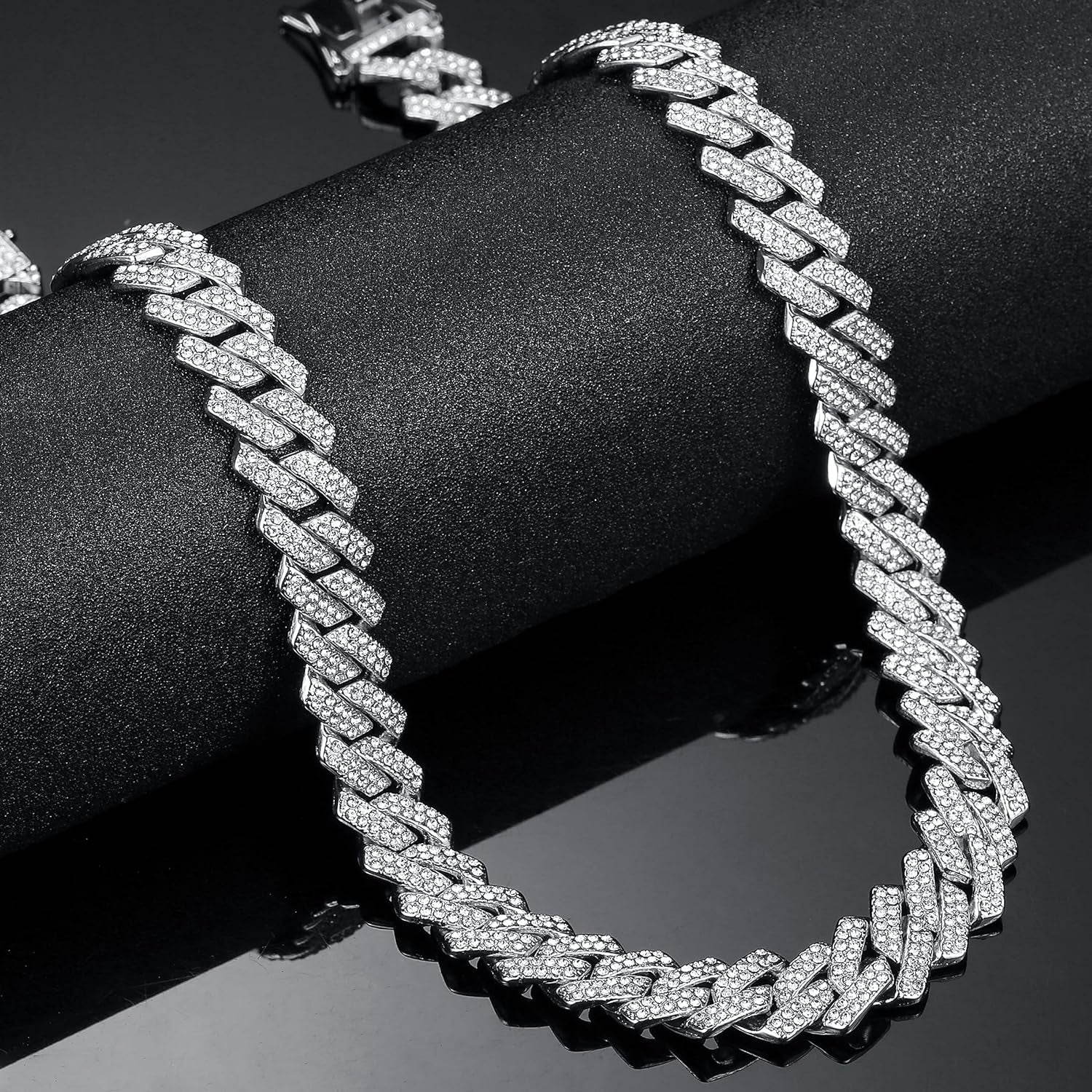 Cuban Link Chain for Men Women Iced Out Silver/Gold/Rose Gold Miami Cuban Necklace Bling Diamond Chain Hip Hop Jewelry with Gift Box